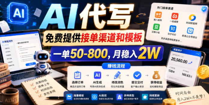 AI代写，免费提供接单渠道和模板，一单50-800，月稳入2W【揭秘】-niguangts
