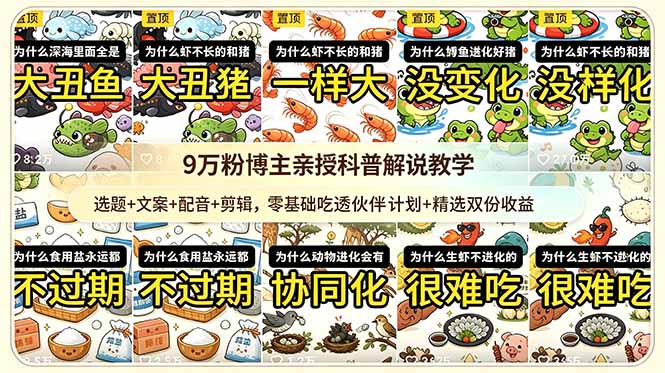 9w粉博主亲授科普解说教学：选题+文案+配音+剪辑，零基础吃透伙伴计划+精选双份收益-niguangts