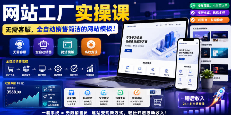 网站工厂实操课，无需客服，网站模板自动赚钱！【原创双语字幕】-niguangts