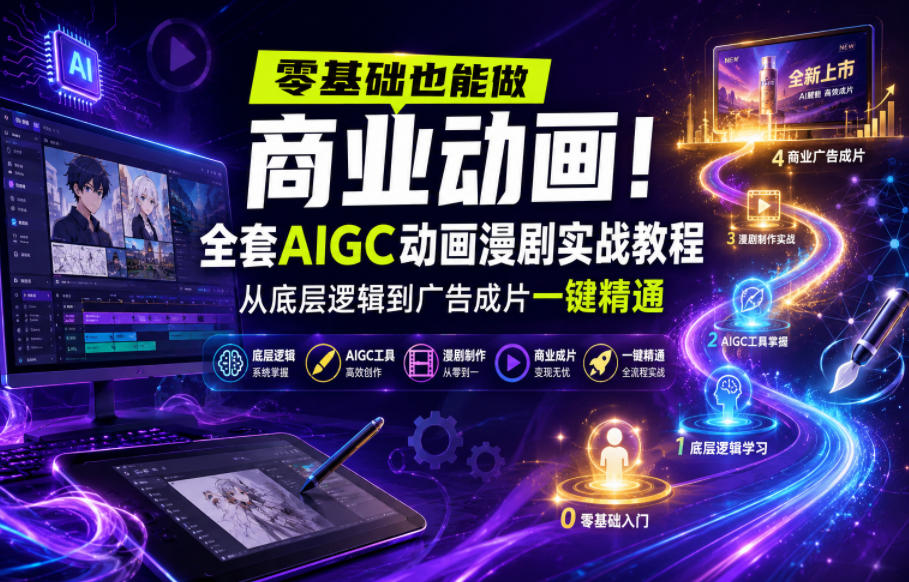 零基础也能做商业动画！全套AIGC动画漫剧实战教程，从底层逻辑到广告成片一键精通-niguangts