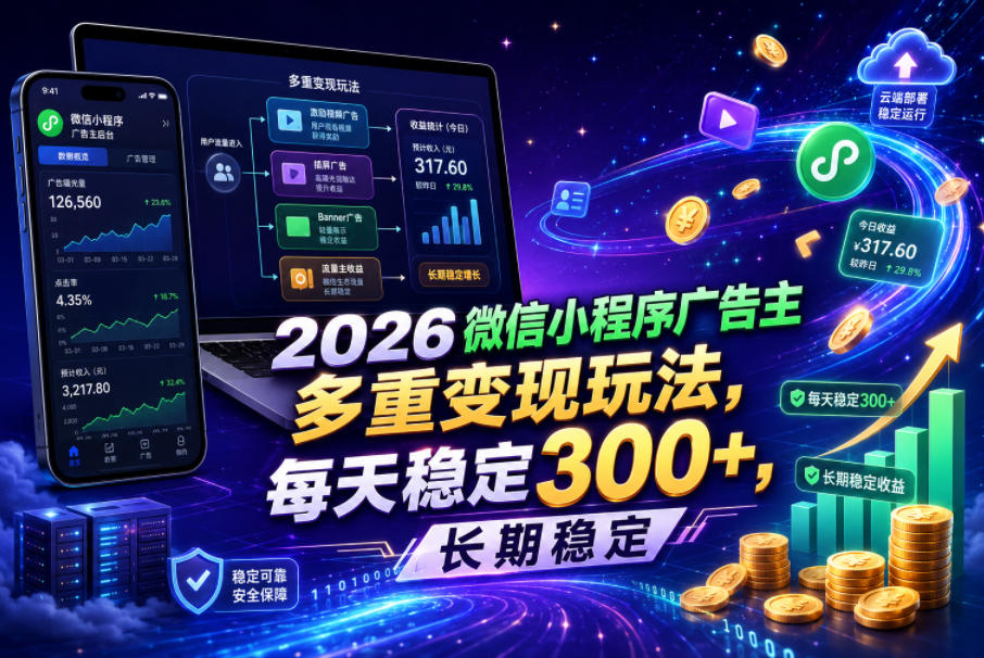 2026微信小程序广告主，多重变现玩法，每天稳定300+，长期稳定【揭秘】-niguangts