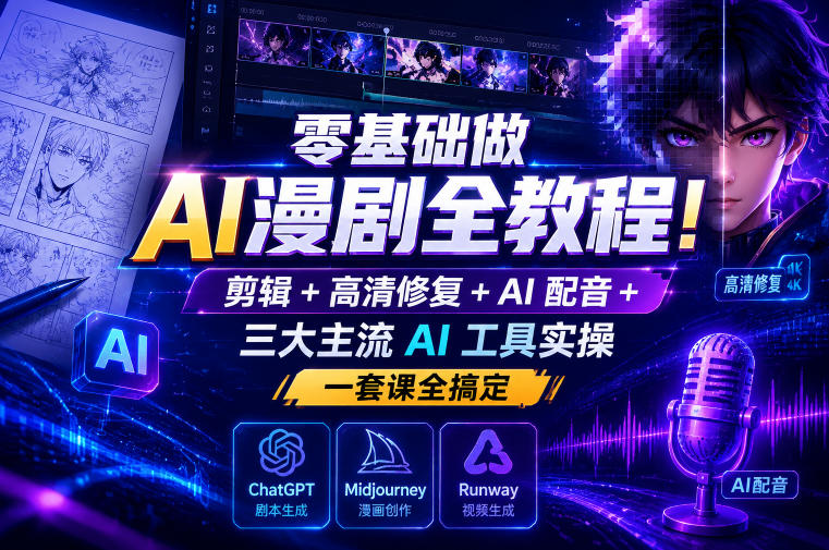 零基础做AI漫剧全教程！剪辑+高清修复+AI配音+三大主流AI工具实操，一套课全搞定-niguangts