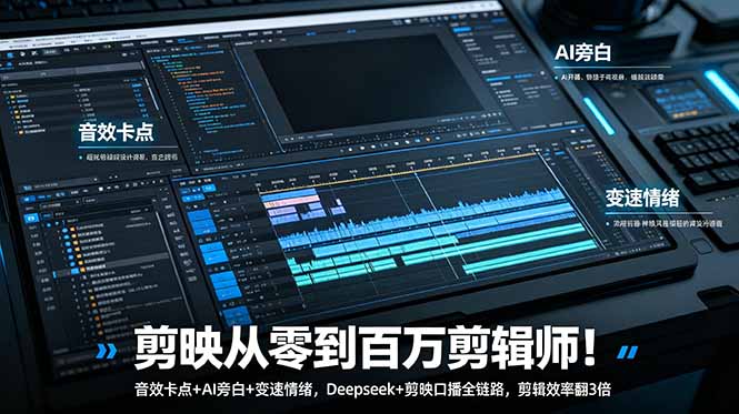剪映从零到百万剪辑师！音效卡点+AI旁白+变速情绪，Deepseek+剪映口播全链路，剪辑效率翻3倍-niguangts