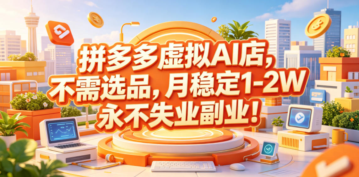 拼多多虚拟AI店，不需选品，月稳定1-2W，永不失业副业！【揭秘】-niguangts