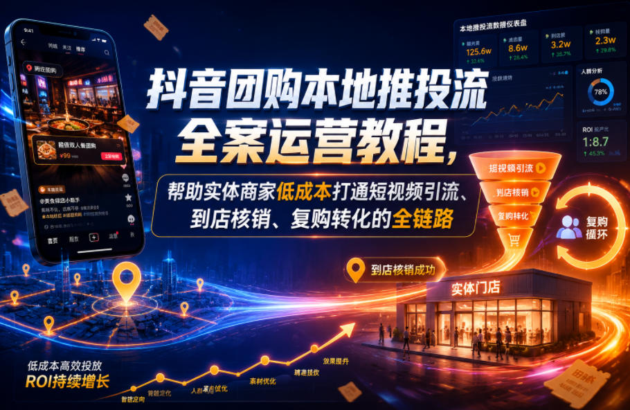 抖音团购本地推投流全案运营教程，帮助实体商家低成本打通短视频引流、到店核销、复购转化的全链路-niguangts