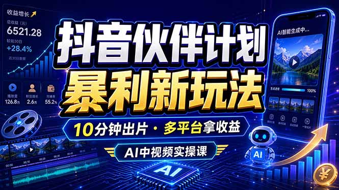 抖音伙伴计划最新玩法，无需配音剪辑，10分钟出一条原创视频，轻松日入三位数-niguangts