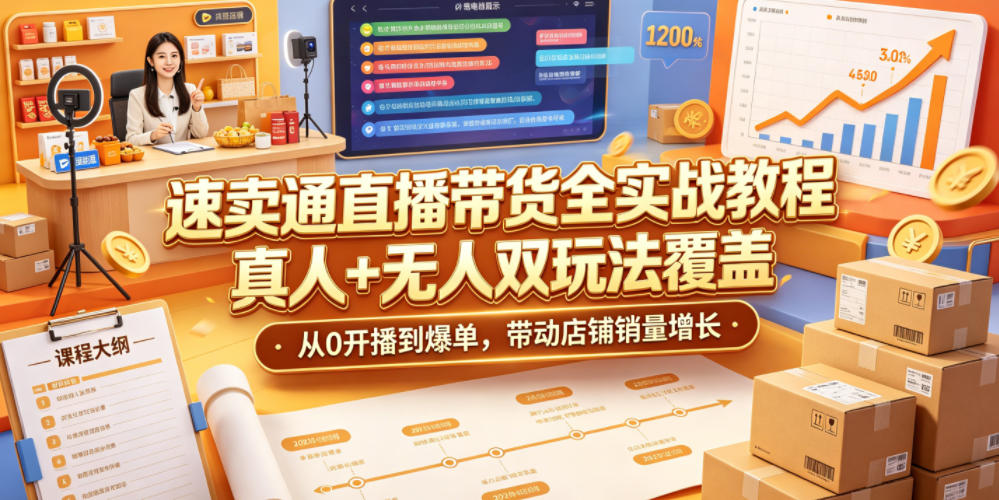 速卖通直播带货全实战教程，真人+无人双玩法覆盖，从0开播到爆单，带动店铺销量增长-niguangts