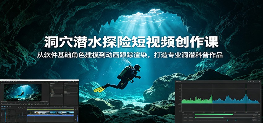 洞穴潜水探险短视频创作课：从软件基础角色建模到动画跟踪渲染，打造专业洞潜科普作品-niguangts