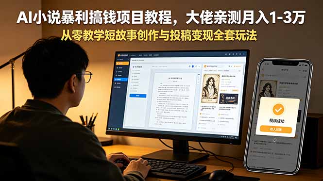 AI小说暴利搞钱项目教程，大佬亲测月入1-3万，从零教学短故事创作与投稿变现全套玩法-niguangts