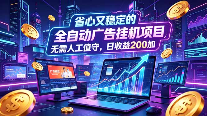全自动广告挂机项目，全程无需人工值守。稳定创收每日收益200+-niguangts