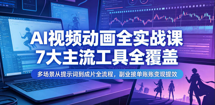 AI视频动画全实战课，7大主流工具全覆盖，多场景从提示词到成片全流程，副业接单账号变现提效-niguangts