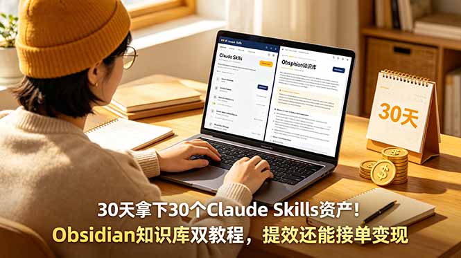 30天拿下30个Claude Skills资产！Obsidian知识库双教程，提效还能接单变现-niguangts