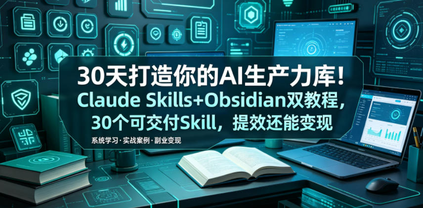 30天打造你的AI生产力库！Claude Skills+Obsidian 双教程，30 个可交付 Skill，提效还能变现-niguangts
