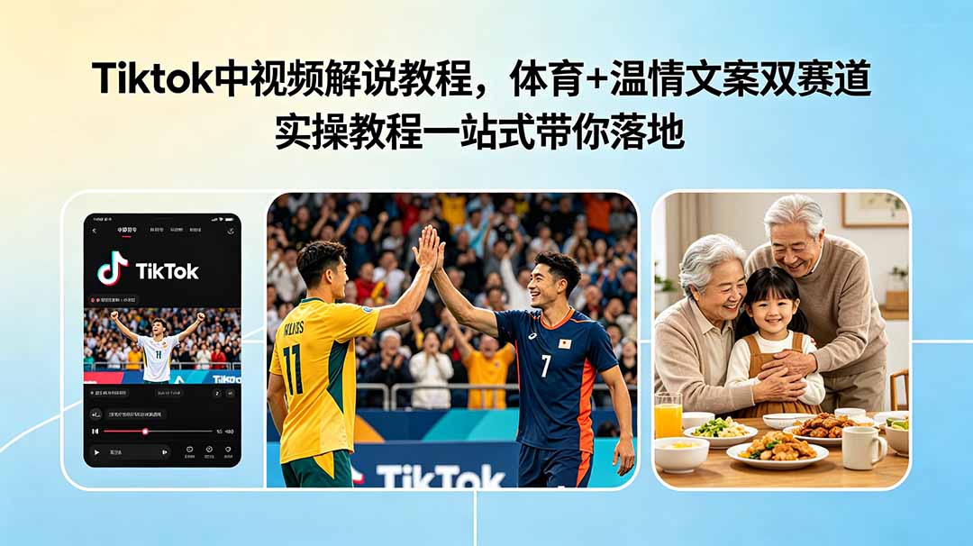 Tiktok中视频解说教程，体育+温情文案双赛道实操教程一站式带你落地-niguangts