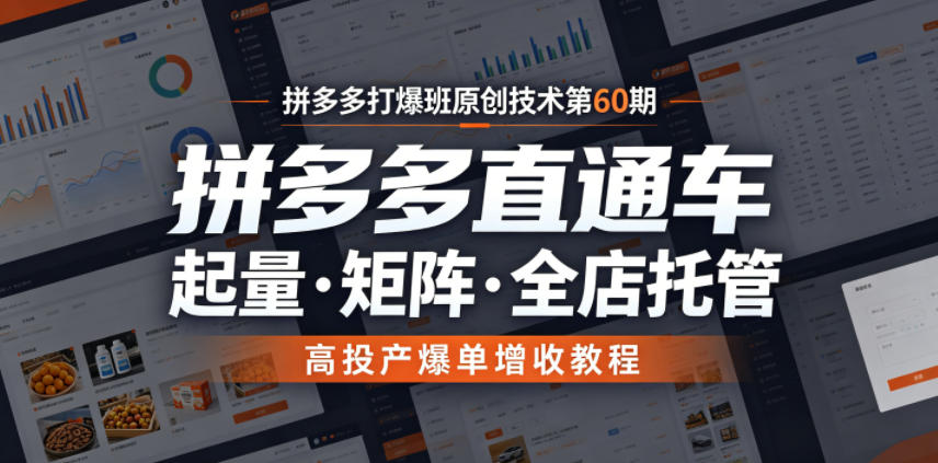 拼多多打爆班原创技术第60期，拼多多直通车，起量・矩阵・全店托管，高投产爆单增收教程-niguangts
