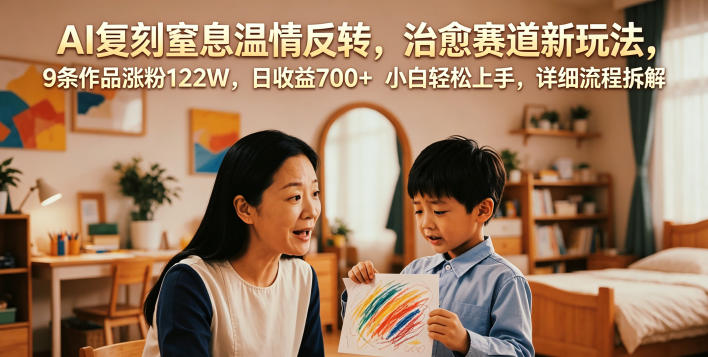AI复刻窒息温情反转，治愈赛道新玩法，9条作品涨粉122W，日收益700+ 小白轻松上手，详细流程拆解-niguangts
