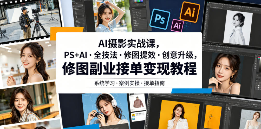 AI摄影实战课，PS+AI・全技法・修图提效・创意升级，修图副业接单变现教程-niguangts