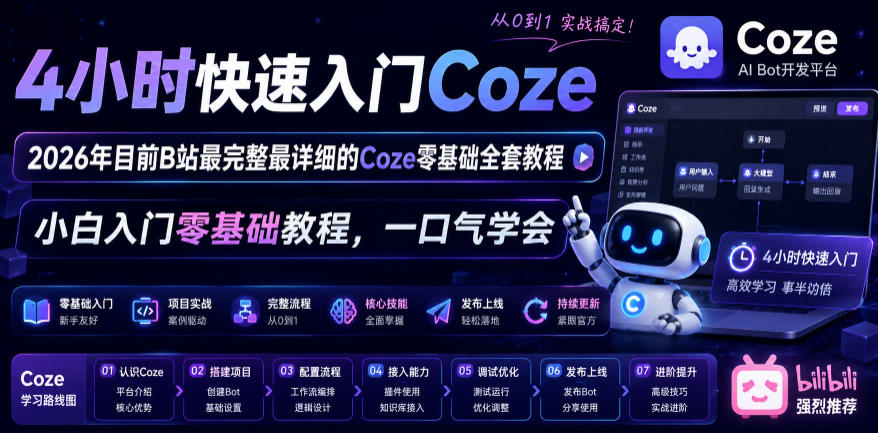 4小时快速入门Coze！2026年目前B站最完整最详细的Coze零基础全套教程，小白入门零基础教程，一口气学会！-niguangts