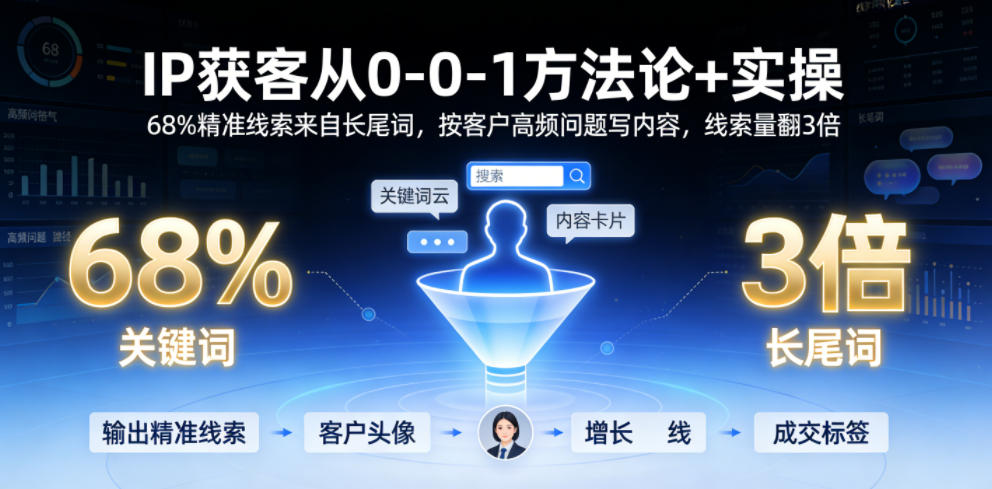 IP获客从0-1方法论+实操，68%精准线索来自长尾词，按客户高频问题写内容，线索量翻3倍-niguangts