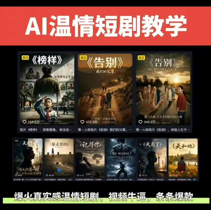 抖音58W粉丝博主的AI温情短剧玩法，条条爆款，伙伴计划+精选独家收益，商单收徒等(更新6月)-niguangts