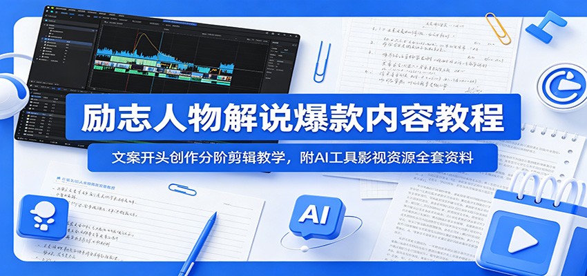 励志人物解说爆款内容教程：文案开头创作分阶剪辑教学，附AI 工具影视资源全套资料-niguangts