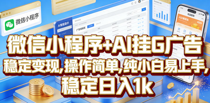 微信小程序+AI挂G广告，稳定变现，操作简单，纯小白易上手，稳定日入1k【揭秘】-niguangts