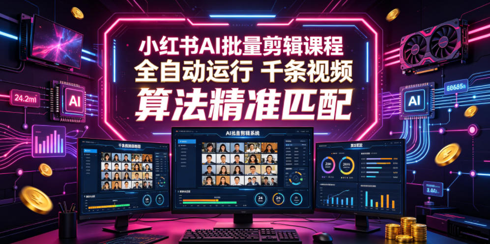 小红书AI批量剪辑课程，24小时全自动运行，解放双手专注运营，千条视频批量处理，小红书算法精准匹配-niguangts