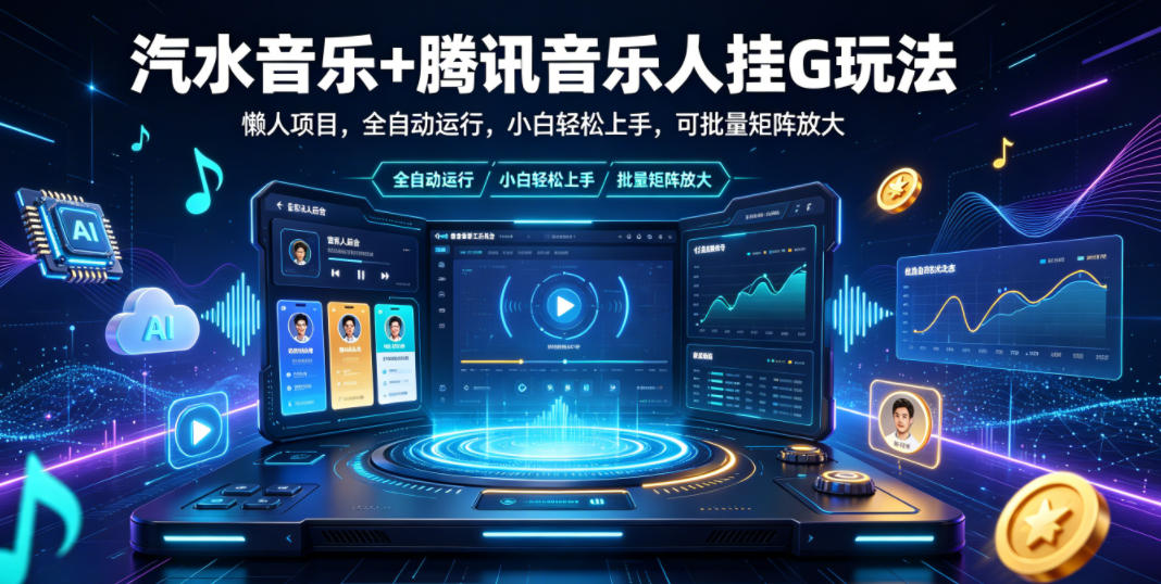 汽水音乐+腾讯音乐人挂G玩法，懒人项目，全自动运行，小白轻松上手，可批量矩阵放大【揭秘】-niguangts