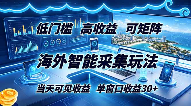 海外智能采集玩法，低门槛高单价可矩阵，当天可见收益，单窗口30+-niguangts