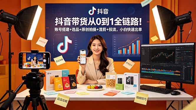 抖音带货从0到1全链路！账号搭建+选品+原创拍摄+混剪+投流，小白快速出单-niguangts