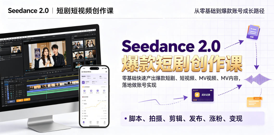 Seedance 2.0短剧短视频创作课，零基础快速产出爆款短剧、短视频、MV内容，落地做账号实现变现-niguangts