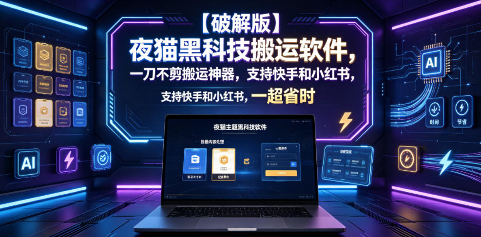 【破解版】夜猫黑科技搬运软件，一刀不剪搬运神器，支持快手和小红书，一键搬运超省时！-niguangts