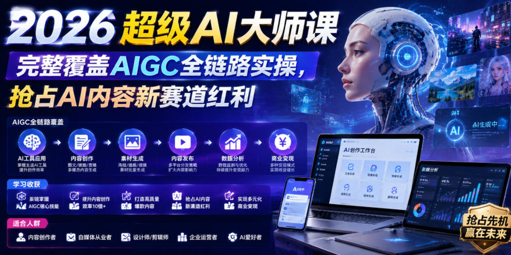 2026超级AI大师课，完整覆盖AIGC全链路实操，抢占AI内容新赛道红利-niguangts