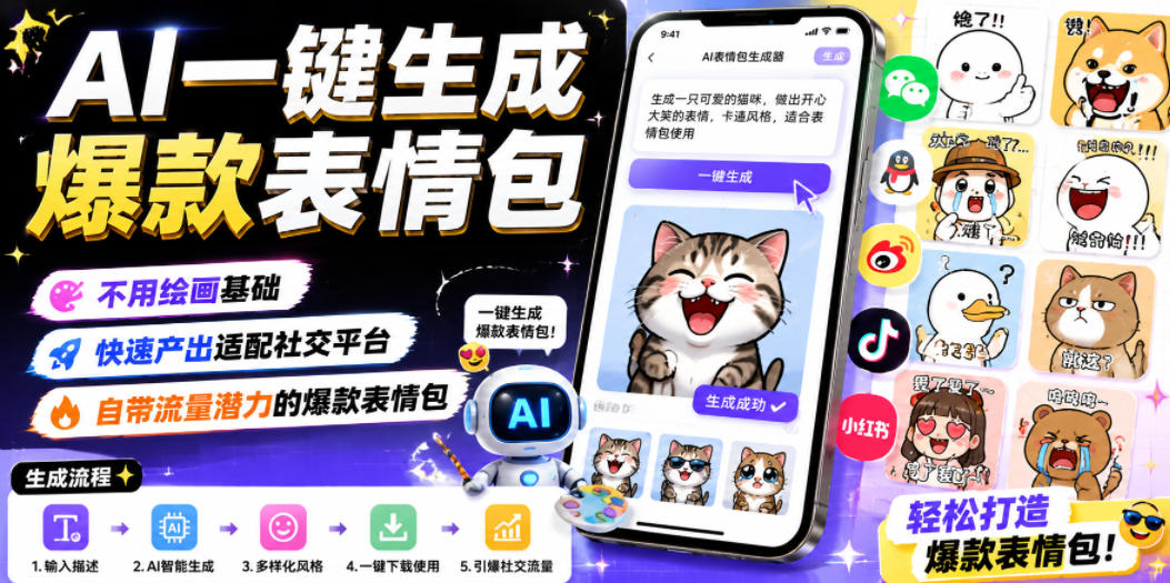 AI一键生成爆款表情包，不用绘画基础，快速产出适配社交平台，自带流量潜力的爆款表情包-niguangts