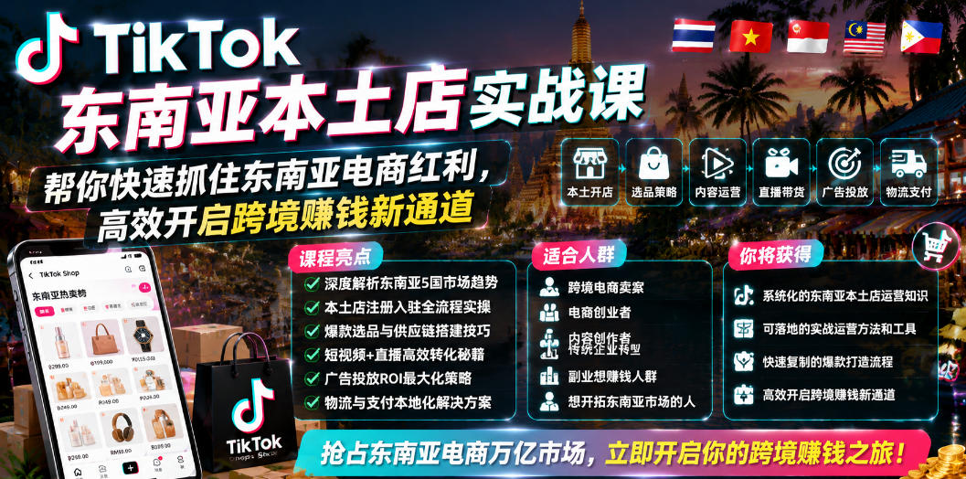 TikTok东南亚本土店实战课，帮你快速抓住东南亚电商红利，高效开启跨境賺钱新通道-niguangts