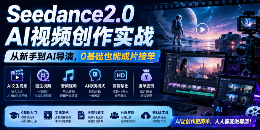 Seedance2.0 AI视频创作实战，从新手到AI导演，0基础也能成片接单变现-niguangts