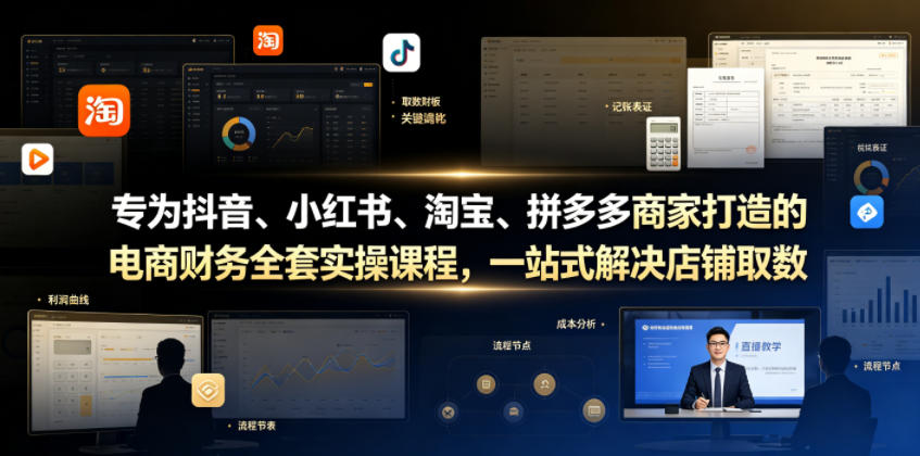 专为抖音、小红书、淘宝、拼多多商家打造的电商财务全套实操课程，一站式解决店铺取数、记账、报税全流程难题-niguangts
