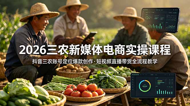 2026三农新媒体电商实操课程：抖音三农账号定位爆款创作，短视频直播带货全流程教学-niguangts