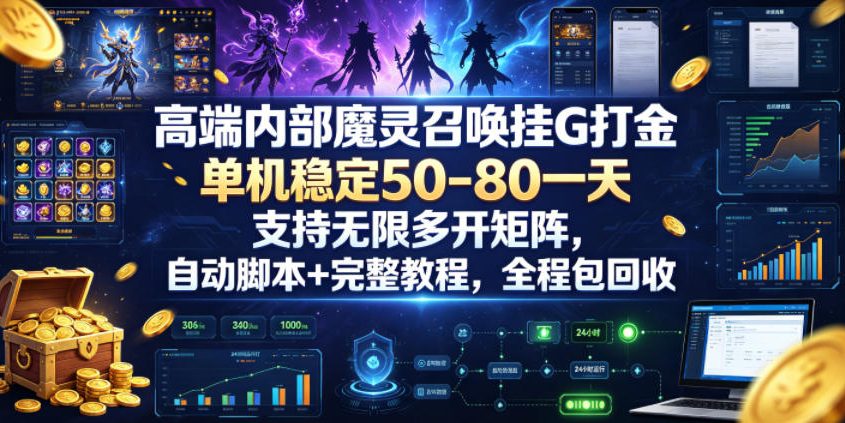 高端内部魔灵召唤挂G打金，单机稳定50-80一天，支持无限多开矩阵，自动脚本+完整教程，全程包回收【揭秘】-niguangts