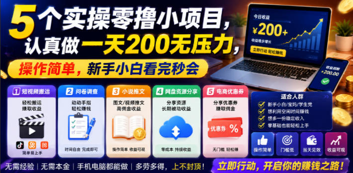 5个实操零撸小项目，认真做一天200无压力，操作简单，新手小白看完秒会【揭秘】-niguangts