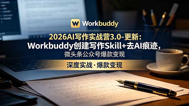 2026AI写作实战营3.0-更新：Workbuddy创建写作Skill+去AI痕迹，微头条公众号爆款变现-niguangts