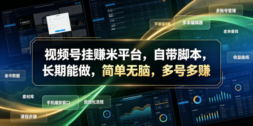 视频号挂賺米平台，自带脚本，长期能做，简单无脑，多号多賺【揭秘】-niguangts