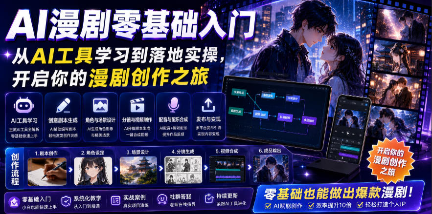 AI漫剧零基础入门，从AI工具学习到落地实操，开启你的漫剧创作之旅-niguangts