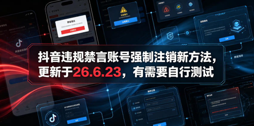 抖音违规禁言账号强制注销新方法，更新于26.6.23，有需要自行测试-niguangts