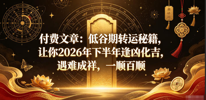 付费文章：低谷期转运秘籍，让你2026年下半年逢凶化吉，遇难成祥，一顺百顺-niguangts
