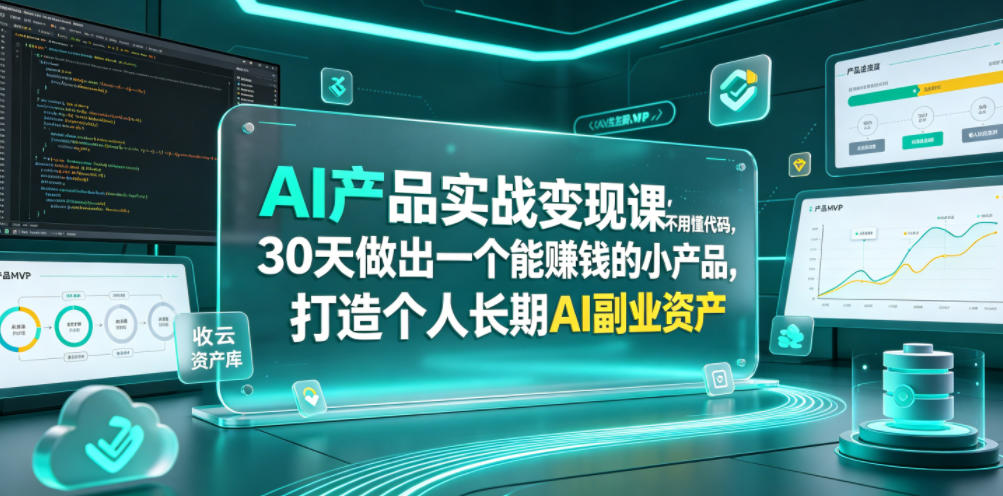 AI产品实战变现课，不用懂代码，30天做出一个能賺钱的小产品，打造个人长期AI副业资产-niguangts