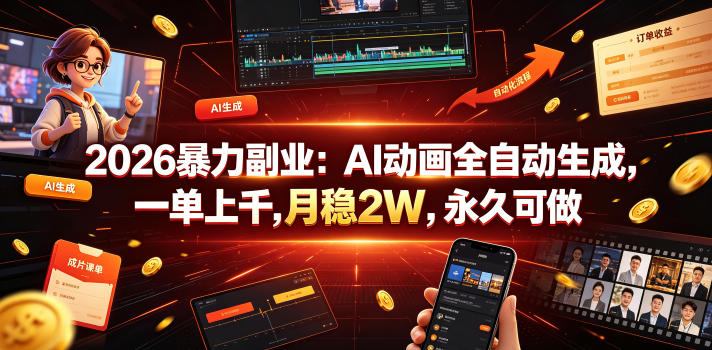 2026暴力副业：AI动画全自动生成，一单上千，月稳2W，永久可做【揭秘】-niguangts