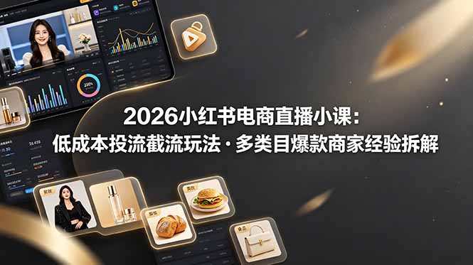 2026小红书电商直播小课，低成本投流截流玩法，多类目爆款商家经验完整拆解教学-niguangts
