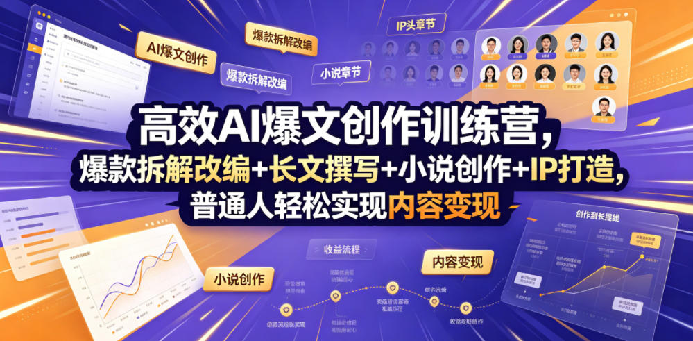 高效AI爆文创作训练营，爆款拆解改编+长文撰写+小说创作+IP打造，普通人轻松实现内容变现-niguangts