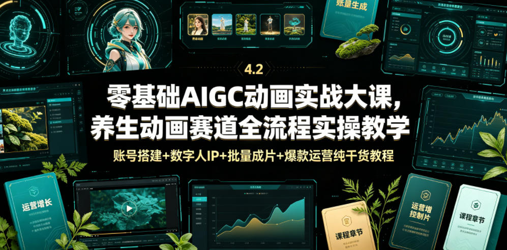 零基础AIGC动画实战大课，养生动画赛道全流程实操教学，账号搭建+数字人IP+批量成片+爆款运营纯干货教程-niguangts